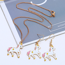 Единорог Комплект из ожерелья с подвеской и серег с эмалью на рождественскую тематику, единорог