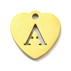 Letter A Ion Plating(IP) 304 Stainless Steel Pendant, Golden, Heart with Letter, Letter A, 12x12x1mm, Hole: 1.4mm