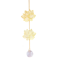 Flower Iron Big Pendant Decorations, K9 Crystal Glass Hanging Sun Catchers, with Brass Findings, for Garden, Wedding, Lighting Ornament, Lotus, Flower, 480mm