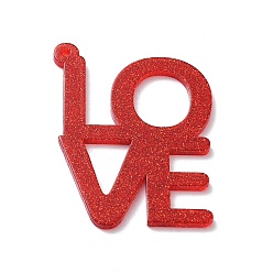 FireBrick Valentine's Day Theme Acrylic Pendant, Word LOVE Charm, FireBrick, 47x35.5x2.2mm, Hole: 1.8mm