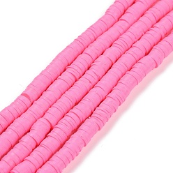 Pourpre Brin de perles pate polymère faits à la main , pour les fournitures de bricolage bijoux artisanat, perles heishi, disque / plat rond, fuchsia, 6x0.5~1mm, Trou: 1.8mm, Environ 290~320 pcs/chapelet, 15.75 pouces ~ 16.14 pouces (40~41 cm)