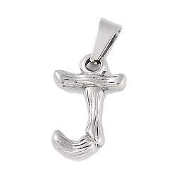 Letter J Non-Tarnish 304 Stainless Steel Pendants, Bamboo Style, Stainless Steel Color, Letter.J, 18x11.5x3mm, Hole: 3x7mm