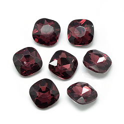 Dark Red Pointed Back Glass Rhinestone Cabochons, Faceted, Back Plated, Square, Dark Red, 10x10x4.5mm