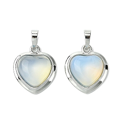 Опал Opalite подвески, подвески-сердечки со стойкой, фурнитура из латуни с платиновым покрытием, без кадмия и без свинца, без кадмия и без свинца, 23x19.5x8~9 мм, отверстие : 7x5 мм
