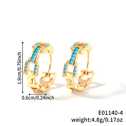 Синий Модные серьги-кольца из латуни с кубическим цирконием, цепочка-оберег, золотые, синие, 19x6 мм