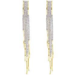 Golden Boho Tassel Chandelier Earrings Cubic Zirconia Long Earrings Crystal Dangling Earrings Long Drop Chain Earrings Long Rhinestone Tassel Earrings for Women, Golden, 118x10mm, Pin: 0.8mm