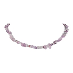 Lilac Jade Natural Lilac Jade Chip Beaded Necklace, Golden, 15.94~15.98 inch(40.5~40.6cm)