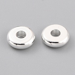 925 Sterling Silver Plated Brass Beads, Long-Lasting Plated, Flat Round, 925 Sterling Silver Plated, 6x1.7mm, Hole: 2mm