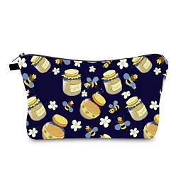 Midnight Blue Bees Print Polyester Wallets with Zipper, Change Purse, Clutch Bag for Women, Rectangle, Midnight Blue, 13.5x22x5cm