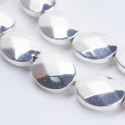 Silver Plated Non-magnetic Synthetic Hematite Beads Strands, Smooth Surface, Faceted, Oval, Silver Plated, 10x8x3.5mm, Hole: 0.5mm, about 40pcs/strand, 15.9 inch(40.5cm)