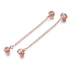 Rose Gold Rack Plating Alloy European Dangle Charms, with Chain, Large Hole Beads, Cadmium Free & Lead Free, Double Barrels, Rose Gold, 100mm, Hole: 4.5mm