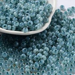 Aqua Glass Seed Beads, Imitation Cat Eye, Rondelle, Aqua, 4x3.3mm, Hole: 1.4mm
