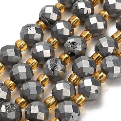 Серебро Гальванические природные друзы геод, граненые, круглые, с бисером, серебряные, 8 мм, отверстие : 1.2 мм, около 17 шт / нитка, 7.56'' (19.2 см)