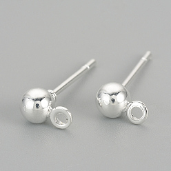 Silver Iron Ball Stud Earring Findings, with Loop, Silver, 6.5x4mm, Hole: 1mm, Pin: 0.8mm