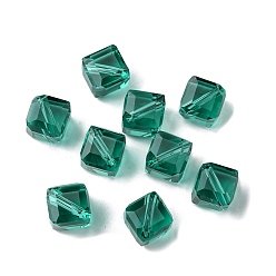 Teal Glass Imitation Austrian Crystal Beads, Faceted, Square, Teal, 7x7x7mm, Hole: 0.9mm