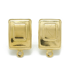 Golden 304 Stainless Steel Stud Earring Findings, with Loop, Rectangle, Golden, 16.5x10mm, Hole: 1.4mm, Pin: 0.8mm