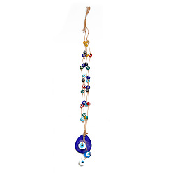 Teardrop Evil Eye Glass Pendant Decorations, Tassel Hemp Rope Hanging Ornament, Royal Blue, Teardrop Pattern, 510mm
