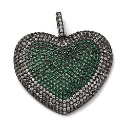 Темно-Зеленый Латунные микро проложить кубического циркония подвески, сердце прелести, стойки покрытие, прочное покрытие, без кадмия и без свинца, темно-зеленый, 29x33x4.5 мм, отверстие : 3x5.5 мм
