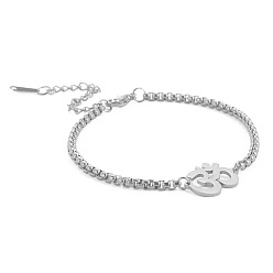 Stainless Steel Color Stainless Steel Om Aum Ohm Link Bracelet with Box Chains, Yoga Theme Jewelry for Men Women, Stainless Steel Color, 6-3/4 inch(17cm)