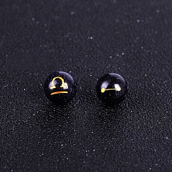 Libra Synthetic Blue Goldstone Carved Constellation Beads, Round Beads, Libra, 10mm