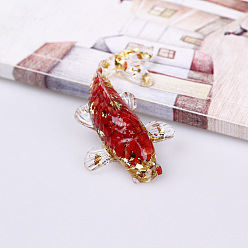 Red Jasper Resin Home Display Decorations, with Natural Red Jasper Chips and Gold Foil Inside, Fish, 60x40x20mm