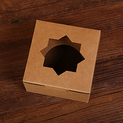 Peru Individual Kraft Paper Cake Box, Bakery Single Cupcake Packing Box, Square with Octagonal-shaped Clear Window, Peru, 100x100x65mm
