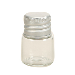 Clear Glass Bead Containers with Silver Color Screw Top Lid, Column Ink Dispensing Bottles, Clear, 2.2x3cm, Capacity: 5ml(0.17fl. oz)