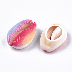 Разноцветный Набивные бусины из натуральных ракушек каури, нет отверстий / незавершенного, с рисунком радуги, красочный, 18~22x13~14x6~8 мм
