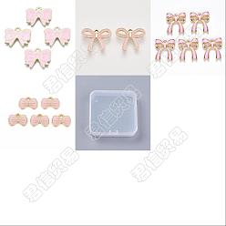 Pink 40Pcs 4 Style Light Gold Alloy Enamel Pendants, Bowknot, Pink, 8.5~19.5x12~18x1~2.5mm, Hole: 1.5~2mm, 10pcs/style