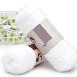 White Wool & Velvet Blended Yarns, Faux Mink Fur Yarns, Fluffy Soft Eyelash Yarn for Weaving, Knitting & Crocheting Purse Hat Clothes, White, 2mm