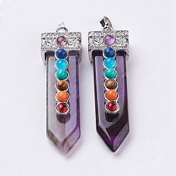 Amethyst Natural Amethyst with Synthetic & Natural Mixed Stone Chakra Big Pendants, Sword, Platinum, 57~60x16.5x12mm, Hole: 5mm