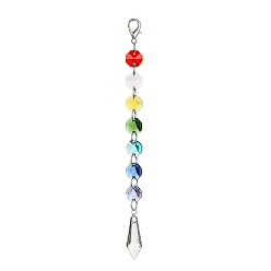 Cone Electroplate Octagon Glass Beaded Pendant Decorations, Suncatchers, Rainbow Maker, with Alloy Lobster Claw Clasps, Clear Faceted Glass Pendants, Cone Pattern, 190mm, Pendant: 37x13mm