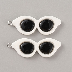 White Opaque Resin Pendants, Sunglasses Charms, with Platinum Tone Iron Loops, White, 45x16x4mm, Hole: 2mm