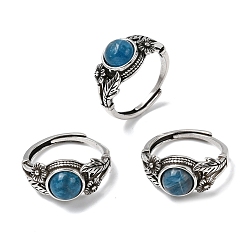 Апатит Перстни из натурального апатита, с латунной фурнитурой , античное серебро, 11 мм, внутренний диаметр: 18~19 мм