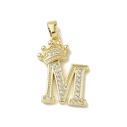 Letter M Латунные микро проложить кубического циркония подвески, без кадмия и без свинца, реальный 18 k позолоченный, Буква М, 24.5x18x4 мм, отверстие : 5x3 мм
