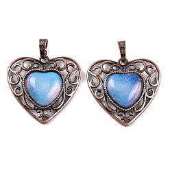 Opalite Synthetic Opalite Peach Love Heart Pendants, Rack Plating Brass Hollow Heart Charms, Cadmium Free & Lead Free, Red Copper, 29.5x30.5x7.5mm, Hole: 7.5x5mm