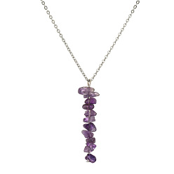 Amethyst Tiger Eye Purple Crystal Pendant Necklace with Zircon Tassel, Fashionable and Versatile Collarbone Chain