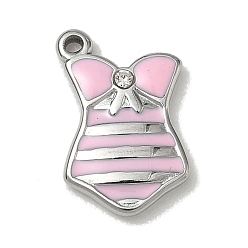 Stainless Steel Color 304 Stainless Steel Enamel Pendants, Cloth Charms, with Rhinestone, Stainless Steel Color, 15x9x2mm, Hole: 1.2mm