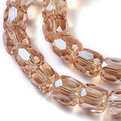 Sandy Brown Electroplate Glass Beads, Pearl Luster Plated, Faceted Barrel, Sandy Brown, 8x8mm, Hole: 1mm