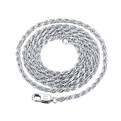 Platinum Rhodium Plated 925 Sterling Silver Rope Chain Necklace, with S925 Stamp, Platinum, 15.75 inch(40cm)