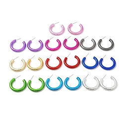 Mixed Color Textured Ring Acrylic Stud Earrings, Half Hoop Earrings with 316 Surgical Stainless Steel Pins, Mixed Color, 29.5x4.5mm
