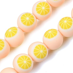 Misty Rose Handmade Polymer Clay Beads Strands, Round with Grapefruit, Misty Rose, 8mm, Hole: 1.2mm, about 40pcs/strand, 12.20''(31cm)