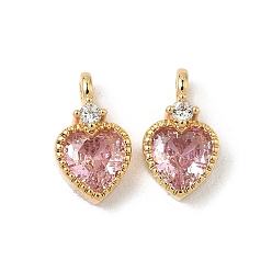 Лавандовый румянец Латунные микро проложить кубического циркония прелести, сердце, реальный 18 k позолоченный, лавандовый румянец, 12.5x7x4.5 мм, отверстие : 1.6 мм