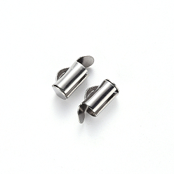 Stainless Steel Color 304 Stainless Steel Slide On End Clasp Tubes, Slider End Caps, 6x8x4mm, Hole: 3x1.5mm, Inner Diameter: 3mm