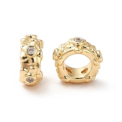 Clair Micro cuivres ouvrent zircone cubique perles européennes, Perles avec un grand trou   , réel 18 k plaqué or, plat et circulaire avec fleur, clair, 7.5x3mm, Trou: 4mm