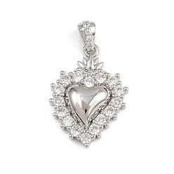 Платина Латунные микро проложить кубического циркония подвески, чары священного сердца, стойки покрытие, долговечный, без кадмия и без свинца, платина, 20x14.5x4 мм, отверстие : 3x2 мм