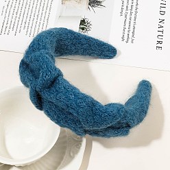 Marine Blue Woolen Yarn Hair Bands, Wide Hair Accessories for Girls Women, Marine Blue, 165x155x50mm