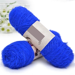Blue Wool & Velvet Blended Yarns, Faux Mink Fur Yarns, Fluffy Soft Eyelash Yarn for Weaving, Knitting & Crocheting Purse Hat Clothes, Blue, 2mm