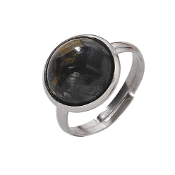 Камень Сетки Полукруглые кольца из натурального камня, 304 регулируемые кольца из нержавеющей стали для женщин, круглый : 14 мм, размер США 7 1/4 (17.5 мм)