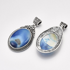 Natural Agate Natural Agate Big Pendants, with Alloy Findings, Dyed, Oval, Antique Silver, 61~63x38~39x11.5mm, Hole: 8.5x6.5mm